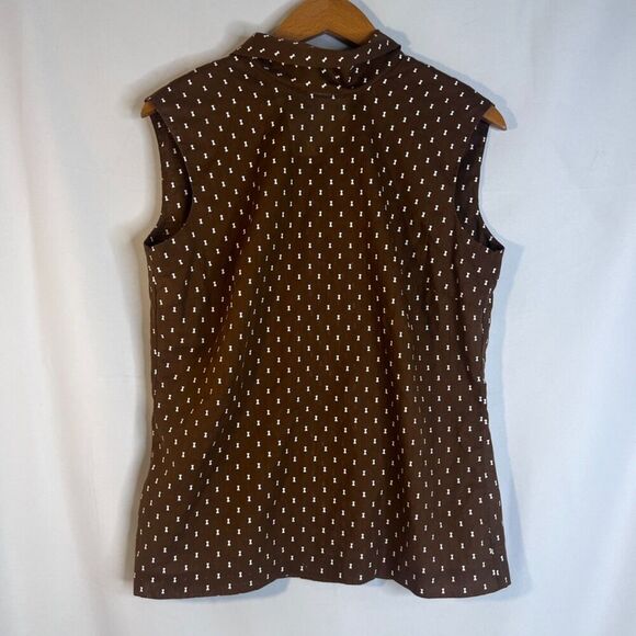 Koret of California Brown with Bows Button Front Tank Blouse Size Medium - Picture 2 of 8